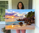 Tropical Beach Sunset Canvas Print, Ocean Waves and Rocky by MyGreatCanvas | Canvas Wall Art Prints | Photo Prints & Wall Decor