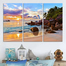 Tropical Beach Sunset Canvas Print, Ocean Waves and Rocky by MyGreatCanvas | Canvas Wall Art Prints | Photo Prints & Wall Decor