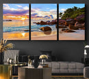 Tropical Beach Sunset Canvas Print, Ocean Waves and Rocky by MyGreatCanvas | Canvas Wall Art Prints | Photo Prints & Wall Decor
