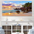 Tropical Beach Sunset Canvas Print, Ocean Waves and Rocky by MyGreatCanvas | Canvas Wall Art Prints | Photo Prints & Wall Decor