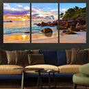 Tropical Beach Sunset Canvas Print, Ocean Waves and Rocky by MyGreatCanvas | Canvas Wall Art Prints | Photo Prints & Wall Decor