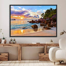 Tropical Beach Sunset Canvas Print, Ocean Waves and Rocky by MyGreatCanvas | Canvas Wall Art Prints | Photo Prints & Wall Decor