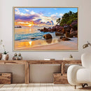 Tropical Beach Sunset Canvas Print, Ocean Waves and Rocky by MyGreatCanvas | Canvas Wall Art Prints | Photo Prints & Wall Decor