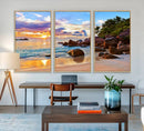 Tropical Beach Sunset Canvas Print, Ocean Waves and Rocky by MyGreatCanvas | Canvas Wall Art Prints | Photo Prints & Wall Decor