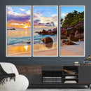 Tropical Beach Sunset Canvas Print, Ocean Waves and Rocky by MyGreatCanvas | Canvas Wall Art Prints | Photo Prints & Wall Decor