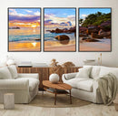 Tropical Beach Sunset Canvas Print, Ocean Waves and Rocky by MyGreatCanvas | Canvas Wall Art Prints | Photo Prints & Wall Decor