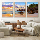 Tropical Beach Sunset Canvas Print, Ocean Waves and Rocky by MyGreatCanvas | Canvas Wall Art Prints | Photo Prints & Wall Decor