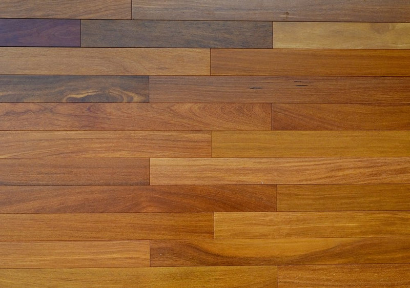 "Image of Exotics Smooth Solid Hardwood Flooring in Brazilian Teak/Cumaru. Each plank measures 21/32 x 3.25 inches. SKU: TRPSH-EBTC."