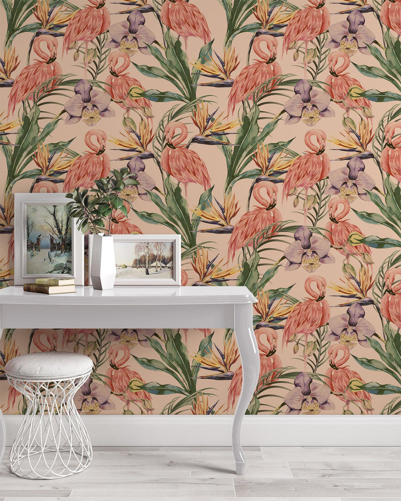 Pink Flamingo Pattern Wallpaper