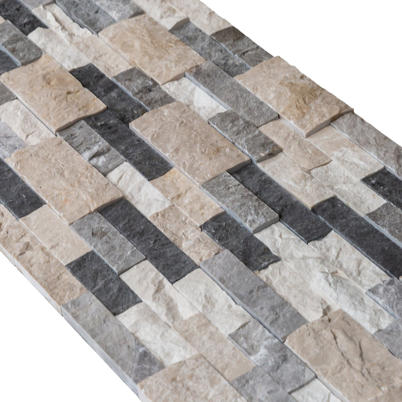 Tundra Gray Mix Ledger 3D Panel 6"x24" Split-face Natural Marble Wall Tile