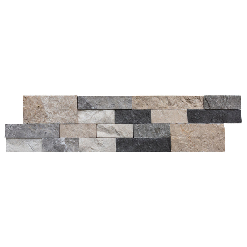 Tundra Gray Mix Ledger 3D Panel 6"x24" Split-face Natural Marble Wall Tile
