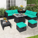 9 Pieces Outdoor Wicker Sectional with 35 Inch Gas Fire Pit Table by LJGDeals
