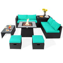 9 Pieces Outdoor Wicker Sectional with 35 Inch Gas Fire Pit Table by LJGDeals