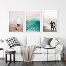 California Surfing Vibe. Beige Turquoise Coastal Prints Set by Wall Art Set