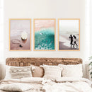 California Surfing Vibe. Beige Turquoise Coastal Prints Set by Wall Art Set
