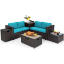6 Pieces Outdoor Wicker Furniture Set with 32 Inch Propane Fire Pit Table by LJGDeals