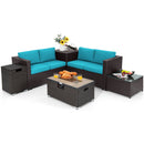 6 Pieces Outdoor Wicker Furniture Set with 32 Inch Propane Fire Pit Table-Beige by DirectDeals