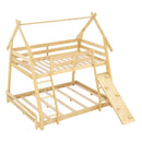 Twin Over Queen Bunk Bed Wooden Kids Bed with Climbing Nets and Ramp by LJGDeals