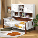 Twin Bed with Bookcase with Shelves and Wooden Slat Support No Box Spring Needed for Living Room Bedroom-White by LJGDeals