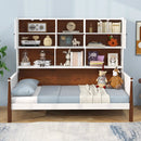 Twin Bed with Bookcase with Shelves and Wooden Slat Support No Box Spring Needed for Living Room Bedroom-White by LJGDeals