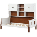 Twin Bed with Bookcase with Shelves and Wooden Slat Support No Box Spring Needed for Living Room Bedroom-White by LJGDeals