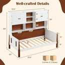 Twin Bed with Bookcase with Shelves and Wooden Slat Support No Box Spring Needed for Living Room Bedroom-White by LJGDeals