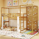 Twin Bunk Bed with Jungle Gym Wooden Loft Bed with Climbing Ladder-Natural