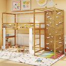 Twin Bunk Bed with Jungle Gym Wooden Loft Bed with Climbing Ladder-Natural by LJGDeals
