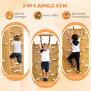 Twin Bunk Bed with Jungle Gym Wooden Loft Bed with Climbing Ladder-Natural