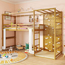 Twin Bunk Bed with Jungle Gym Wooden Loft Bed with Climbing Ladder-Natural by LJGDeals