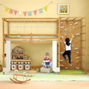 Twin Bunk Bed with Jungle Gym Wooden Loft Bed with Climbing Ladder-Natural by LJGDeals