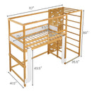 Twin Bunk Bed with Jungle Gym Wooden Loft Bed with Climbing Ladder-Natural by LJGDeals