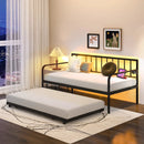 Twin Daybed with Charging Station and LED Lights-Black by LJGDeals