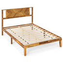 Twin/Full/Queen Size Bed Frame Mid-Century Acacia Wood Platform Bed with Headboard