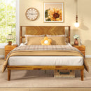 Twin/Full/Queen Size Bed Frame Mid-Century Acacia Wood Platform Bed with Headboard by LJGDeals