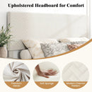 Twin/Full/Queen Size Velvet Bed Frame Upholstered Platform Bed with Chevron Headboard Beige by LJGDeals