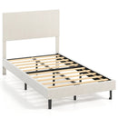 Twin/Full/Queen Size Velvet Bed Frame Upholstered Platform Bed with Chevron Headboard Beige by LJGDeals