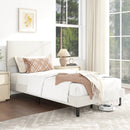 Twin/Full/Queen Size Velvet Bed Frame Upholstered Platform Bed with Chevron Headboard Beige by LJGDeals
