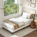 Twin/Full/Queen Size Velvet Bed Frame Upholstered Platform Bed with Chevron Headboard Beige by LJGDeals