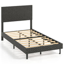 Twin/Full/Queen Size Velvet Bed Frame Upholstered Platform Bed with Chevron Headboard Gray