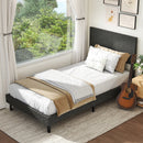 Twin/Full/Queen Size Velvet Bed Frame Upholstered Platform Bed with Chevron Headboard Gray