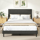 Twin/Full/Queen Size Velvet Bed Frame Upholstered Platform Bed with Chevron Headboard Gray by LJGDeals