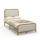 Upholstered Gold Platform Bed Frame with Velvet Headboard by LJGDeals