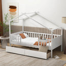 Twin House Bed with 2 Storage Drawers and Roof & Fence Rails by LJGDeals