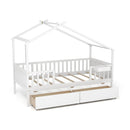 Twin House Bed with 2 Storage Drawers and Roof & Fence Rails by LJGDeals
