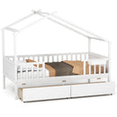 Twin House Bed with 2 Storage Drawers and Roof & Fence Rails by LJGDeals