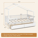 Twin House Bed with 2 Storage Drawers and Roof & Fence Rails