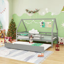 Twin House Bed with Trundle and Fence Rail by LJGDeals