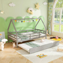 Twin House Bed with Trundle and Fence Rail by LJGDeals