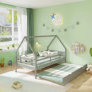 Twin House Bed with Trundle and Fence Rail by LJGDeals